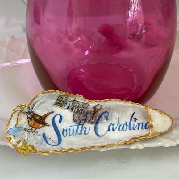 FREE WITH $50 PURCHASE SOUTH CAROLINA DECOUPAGE OYSTER SHELL TRINKET, RING DISH - Picture 6 of 9